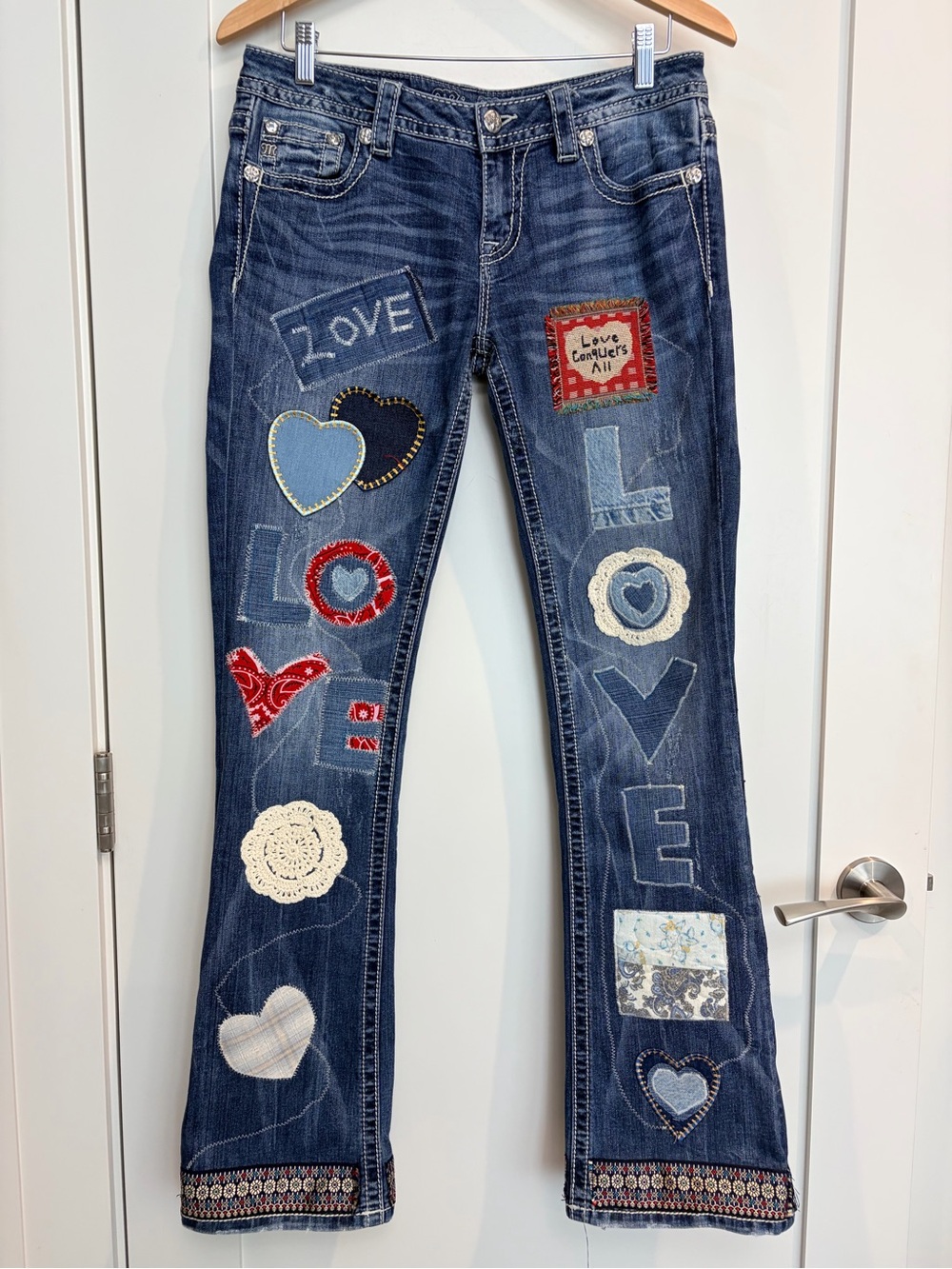 One-of-a-Kind Upcycled Miss Me Patchwork Bootcut Jeans Size 29